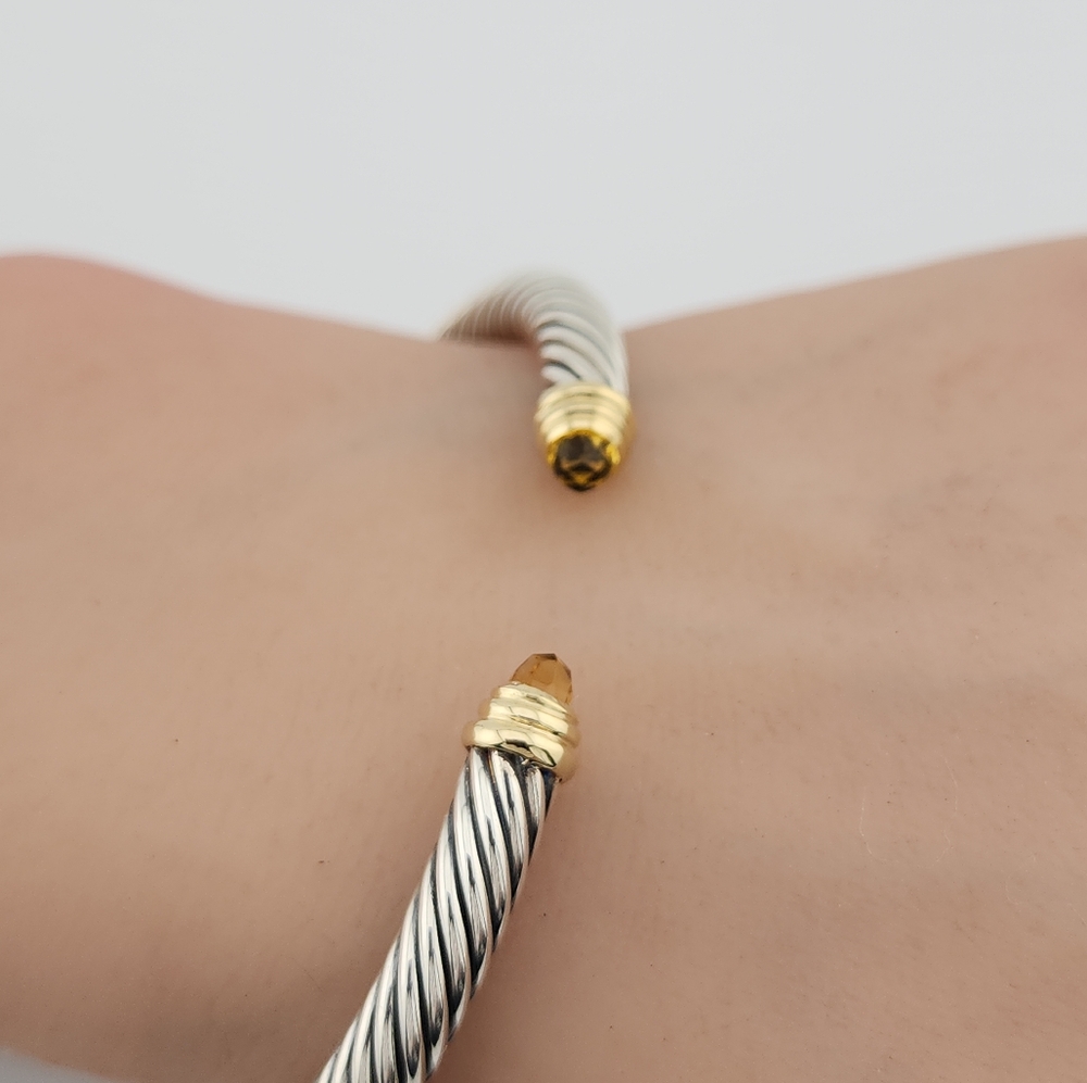David Yurman 5mm Sterling Silver & 14k Gold Cable Bracelet With Citrine - Picture 3 of 4